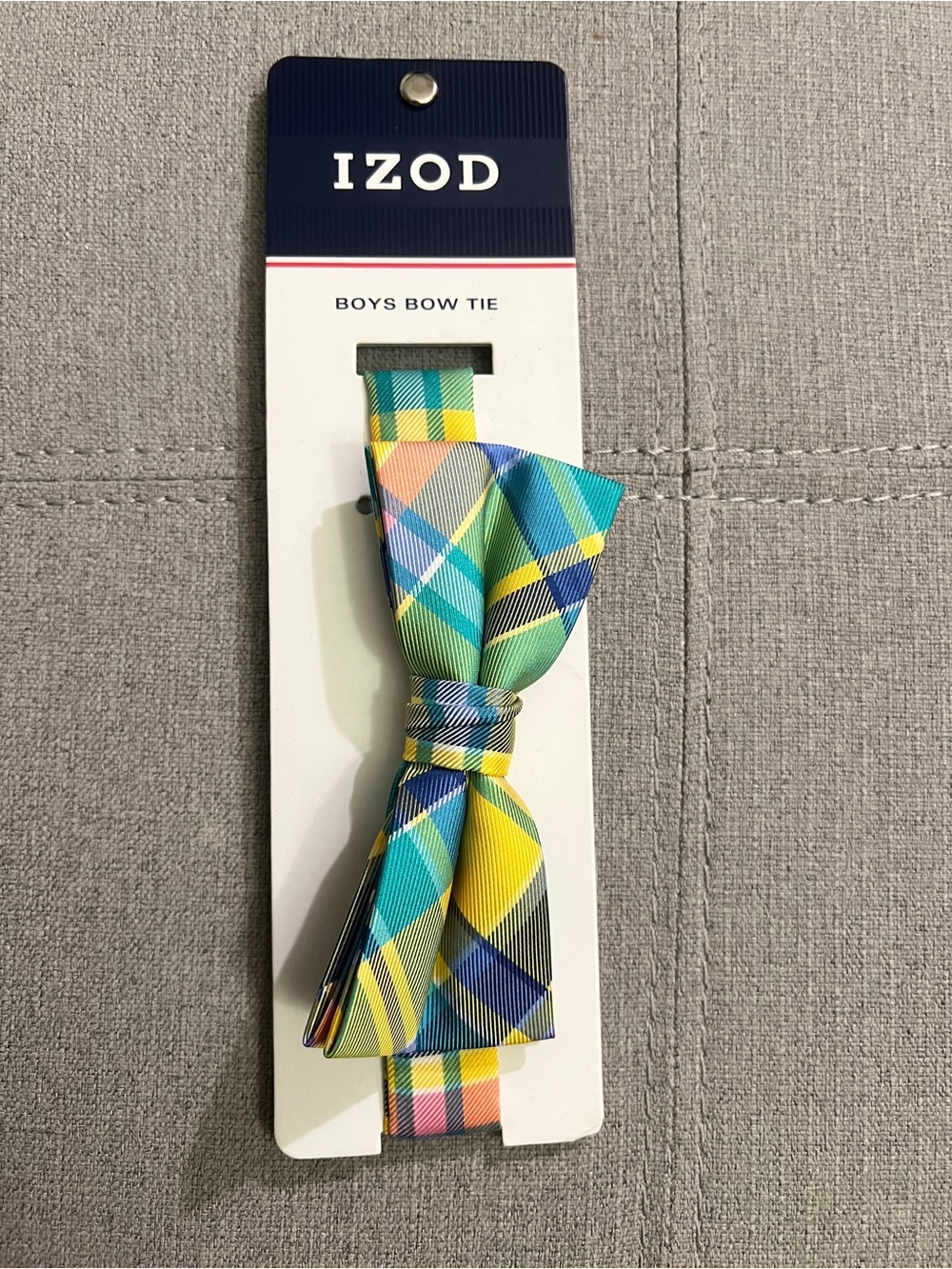 Izod Boys Plaid Bow Tie in Green, Yellow, Blue and Pink